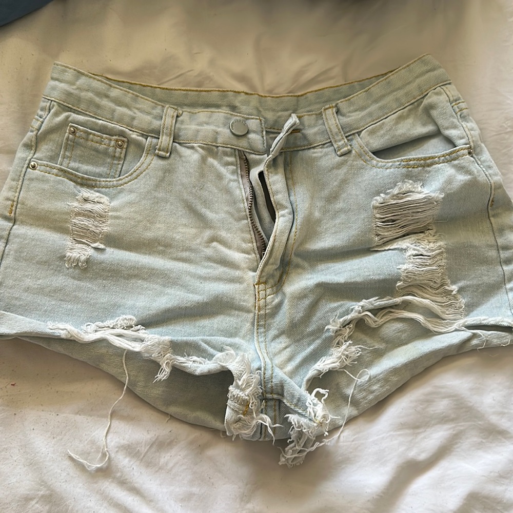 Light blue denim shorts